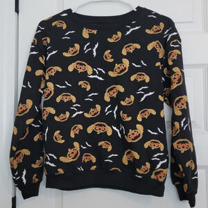 Juniors Disney Stitch Halloween Black Orange Pumpkin Bat Sweatshirt M (7-9) NWT